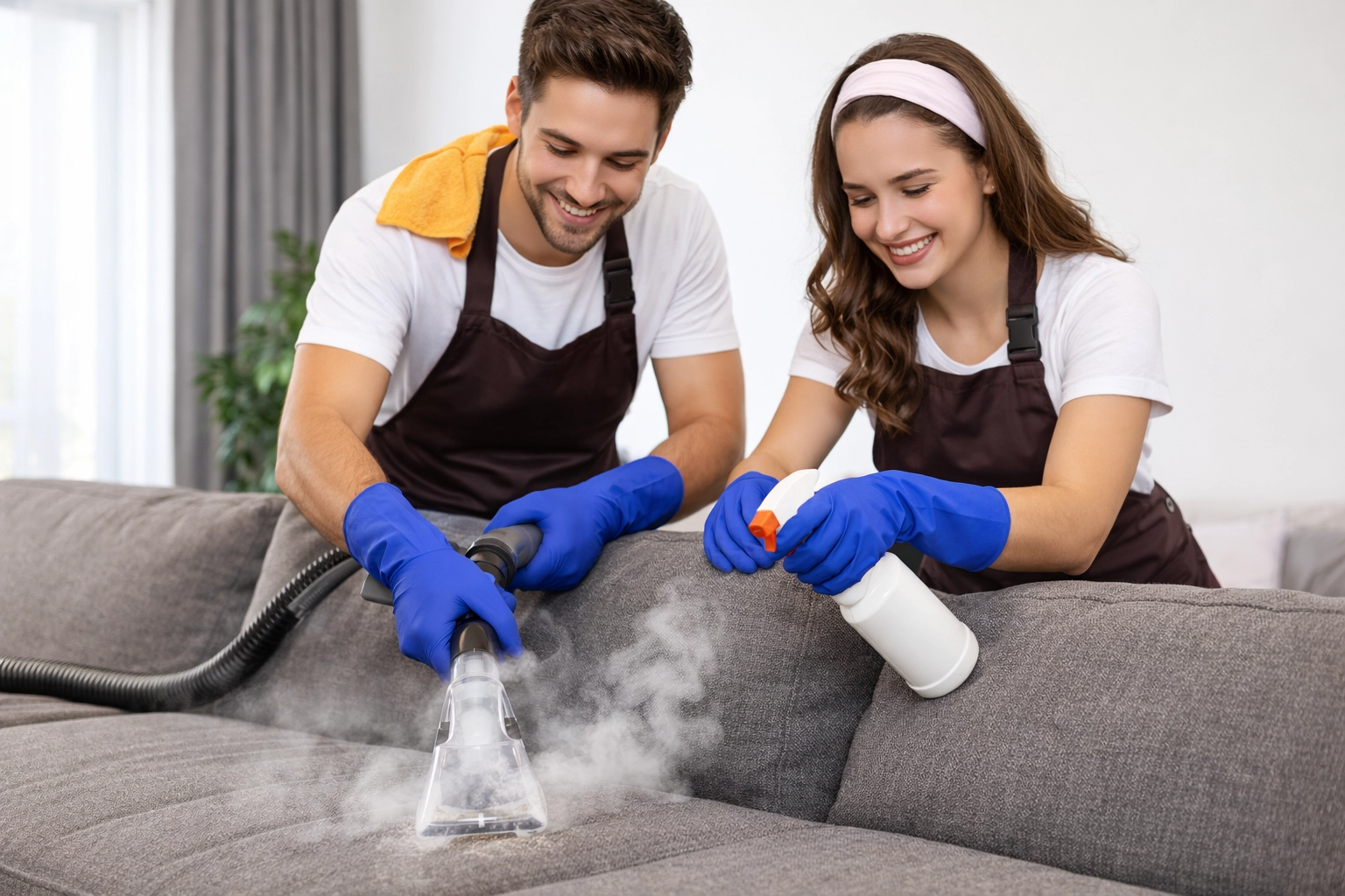 Equipe GoClean realizando higienização profissional de estofado